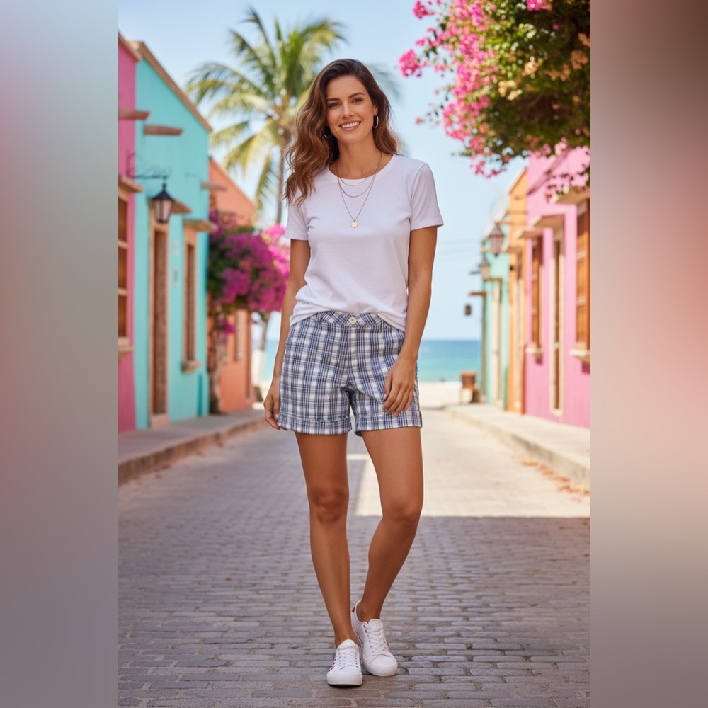 SONOMA PLAID BERMUDA ROLL TAB SHORTS